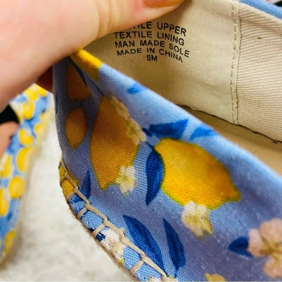 NWOT ANN TAYLOR blue & yellow lemon print tapestry summer espadrille shoes SZ 6 - Picture 16 of 17